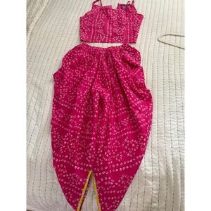 Libas Girls Pink Bandhani Print Dhoti Pant & Crop Top Set Size 8-10 Years